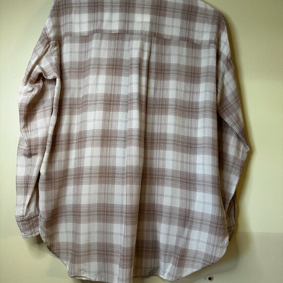 Wilfred 100% SILK! Neutral toned button down plaid blouse XS - Picture 4 of 11